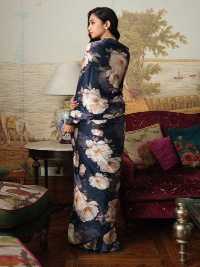 Midnight blue floral saree