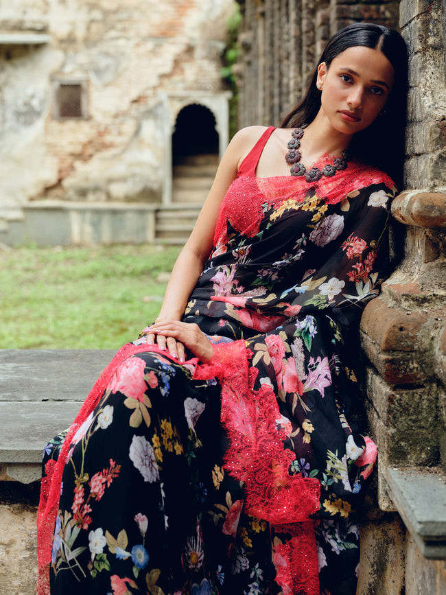 Floral chiffon saree
