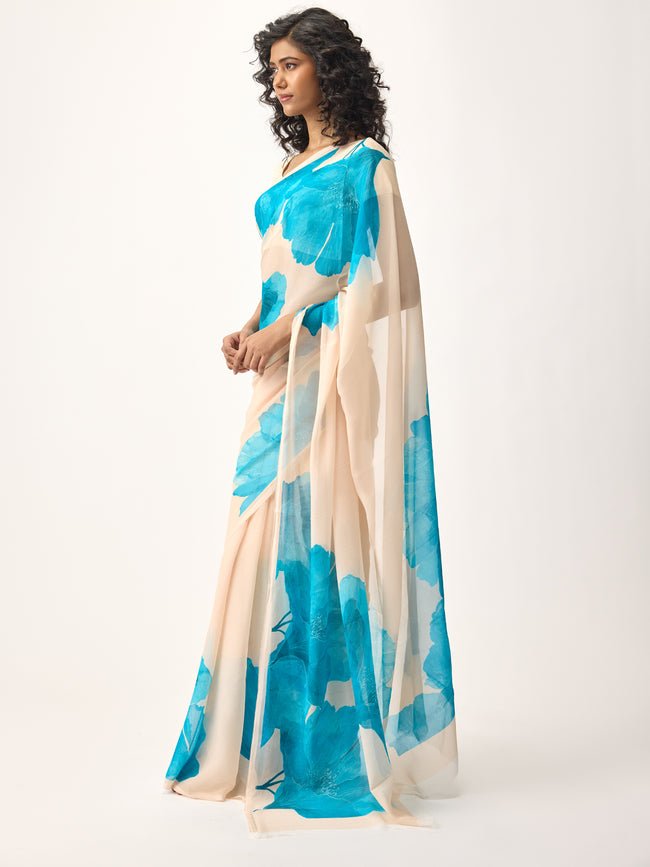 Abstract ivory base saree