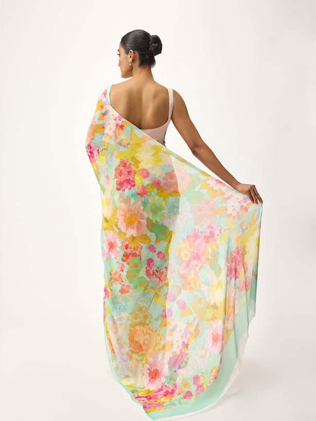 Multi coloured abstract floral saree