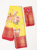 Mustard Kanjivaram floral print saree