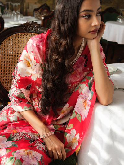 Crimson Red floral saree