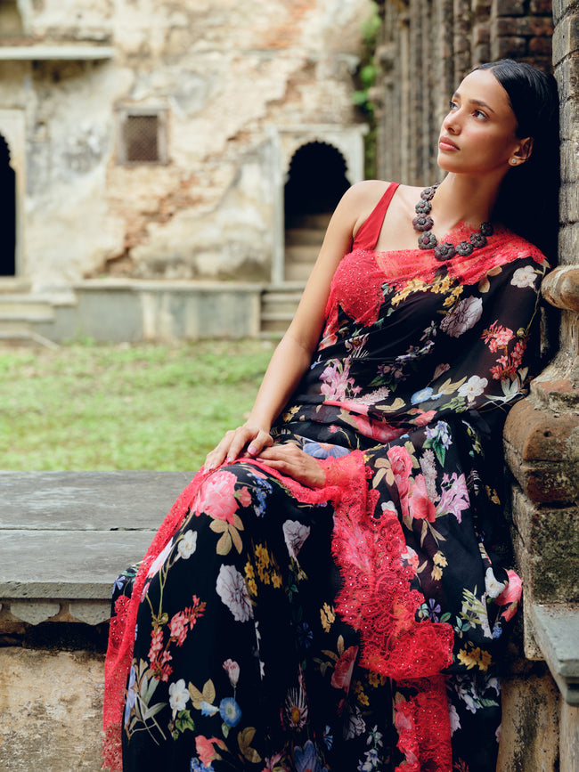 Floral chiffon saree