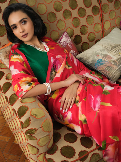 Red floral saree