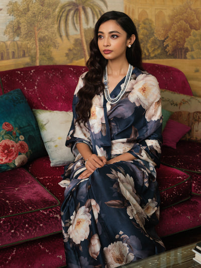 Midnight blue floral saree