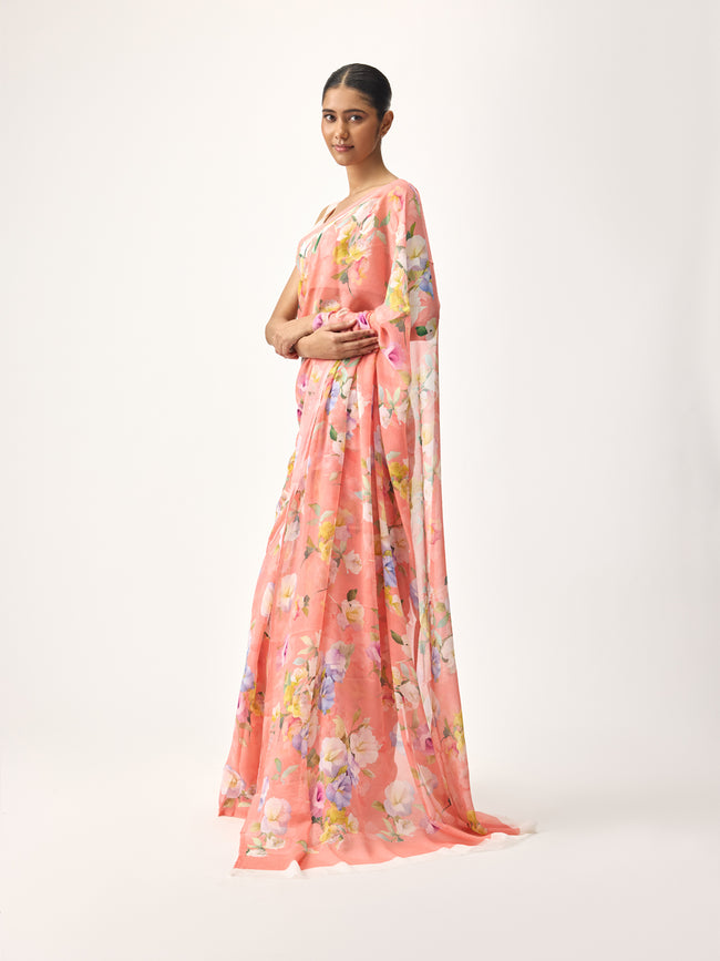 Peach  water colour saree