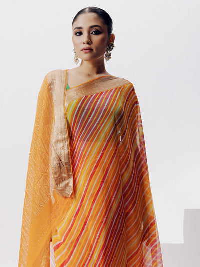 Mustard lehariya  on chiffon zari border