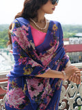 Deep violet multicolor floral saree