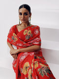 Brick red floral saree