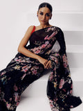 Black floral saree