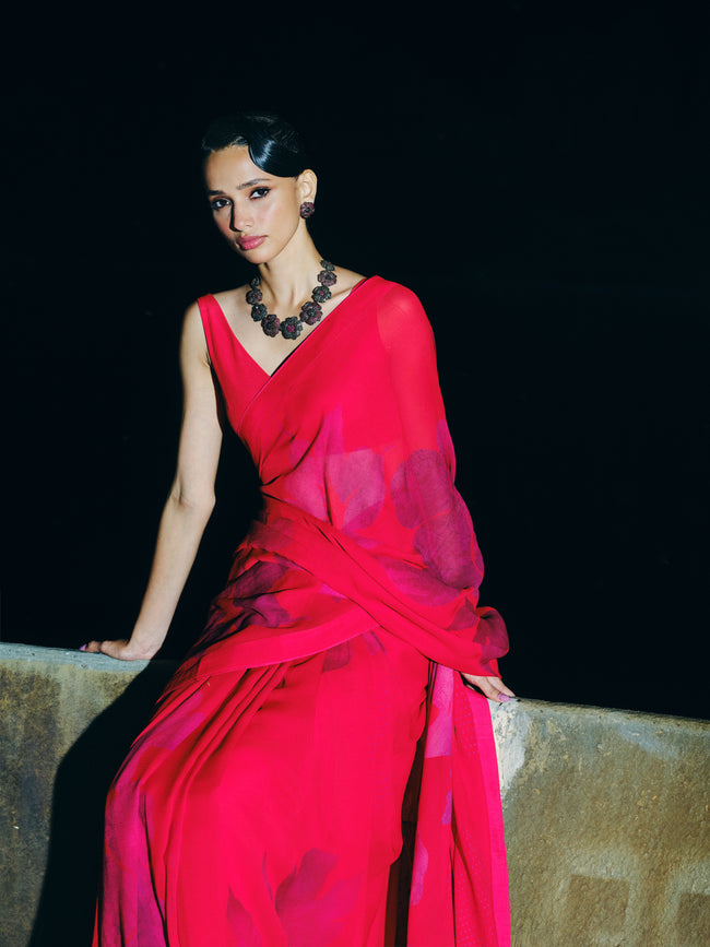 "ROUGE" printed chiffon saree