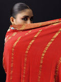 Red floral saree with golden zari border