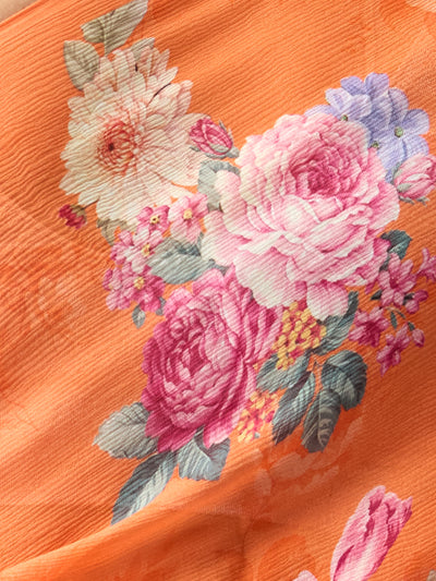 Orange floral bunch saree