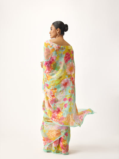 Multi coloured abstract floral saree