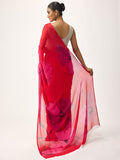 Red abstract floral saree