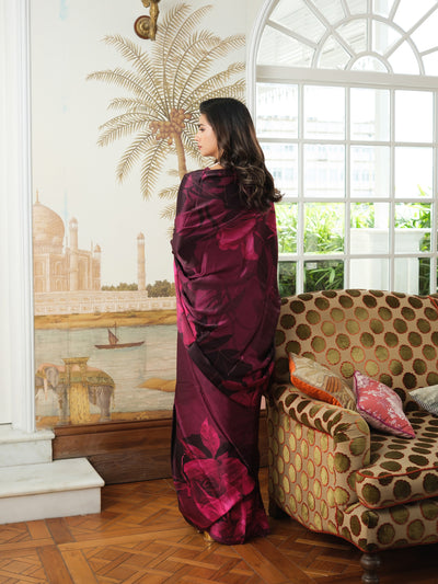 Deep wine abstract floral saree