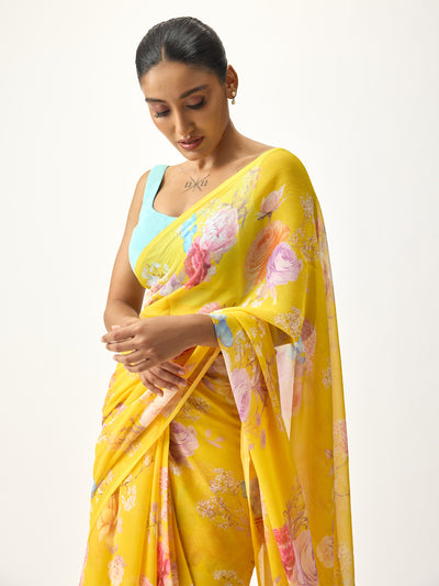 Mustard floral saree