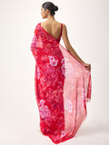 Red abstract floral saree