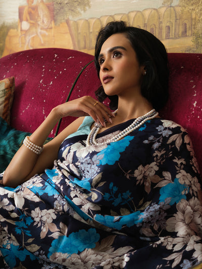 Deep Blue floral saree