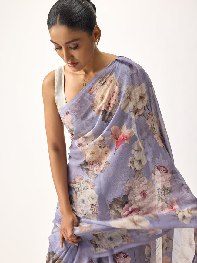 Purple floral print saree