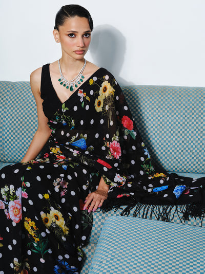 "OPRAH" polka chiffon saree