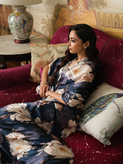 Midnight blue floral saree