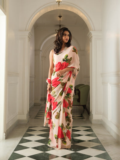 Pale peach with red roses
