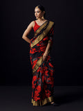 Black floral saree with golden zari border