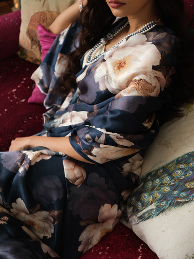 Midnight blue floral saree