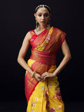 Mustard Kanjivaram floral print saree