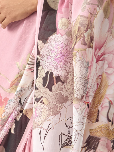 Pink abstract floral saree