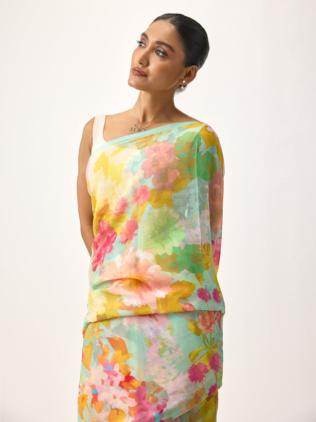 Multi coloured abstract floral saree