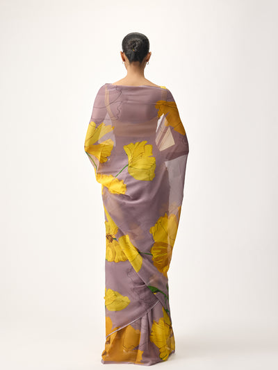 Grey abstract floral saree