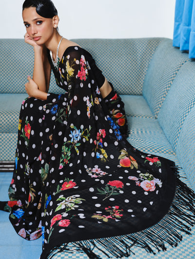 "OPRAH" polka chiffon saree