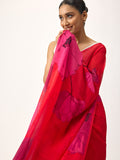 Red abstract floral saree