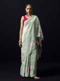 Greenish grey Kanchivaram floral print saree