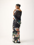 Black abstract floral saree