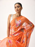 Orange floral bunch saree