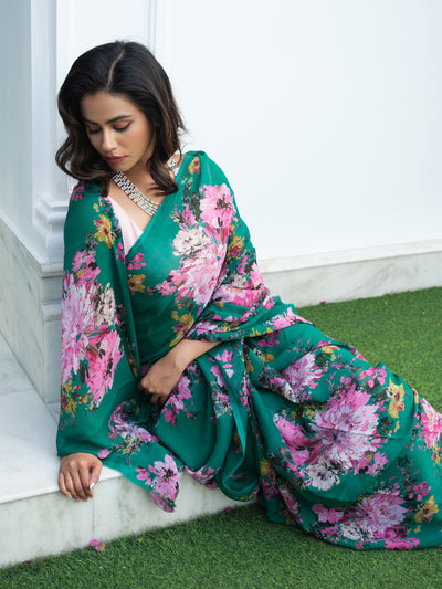 Deep green with bold multi floral