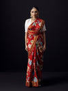 Red floral saree with golden zari border