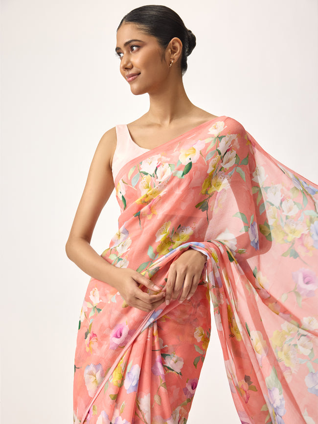 Peach  water colour saree