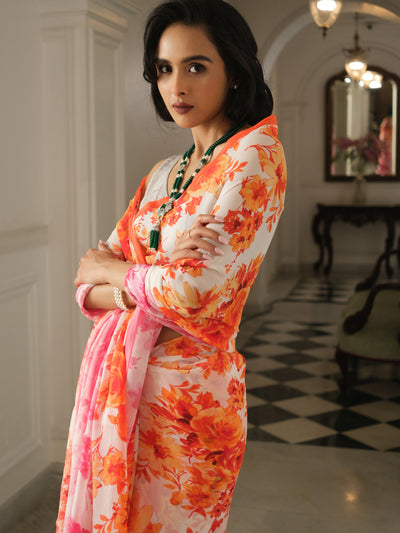 Pink Orange ombre floral prints