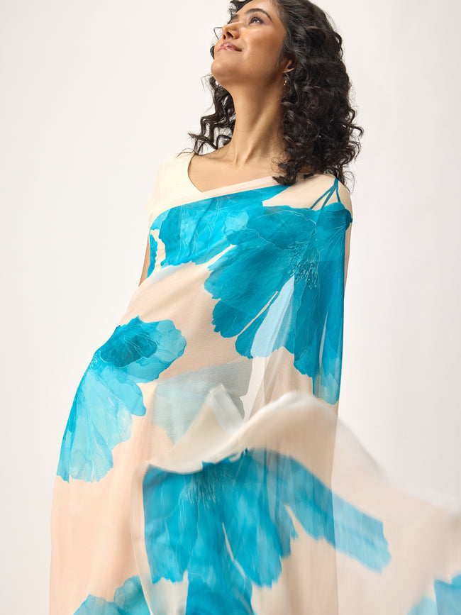 Abstract ivory base saree