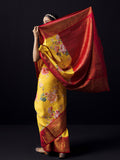 Mustard Kanjivaram floral print saree