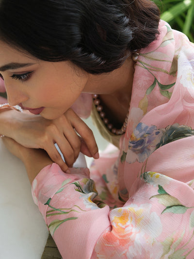 Powder Pink floral saree
