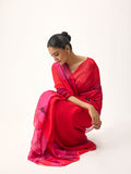 Red abstract floral saree