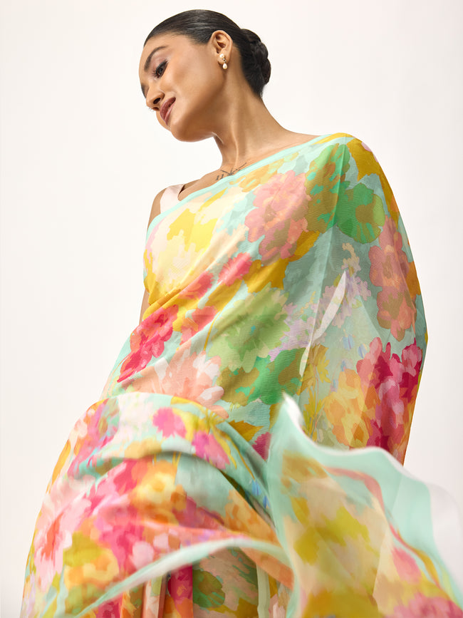 Multi coloured abstract floral saree