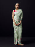 Greenish grey Kanchivaram floral print saree