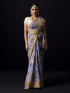 Grey floral saree with golden zari border