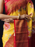 Mustard Kanjivaram floral print saree